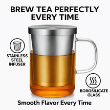 Glass Tea Mug with Infuser and Lid 16.9oz Borosilicate Loose Leaf Tea Cup 500ml