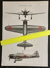 MITSUBISHI A6M2 ZERO art print page from a book 10“ X 14 3/8”