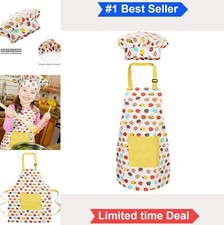 Kids Apron and Chef Hat Set 2 Piece Adjustable Bib Apron for Cooking Baking