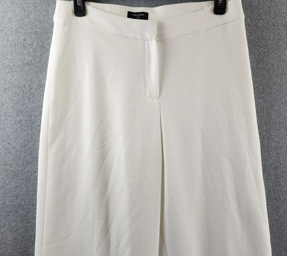 Pantalones para mujer Tahari ASL tiro medio pierna ancha 12 blancos lisos cremallera gancho y cierre de barra Foto 3 de 4