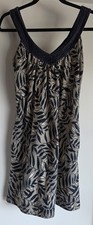 Forever 21 Sleeveless V-Neck Mini Dress S Black Tan Leaf Cotton Denim Neck