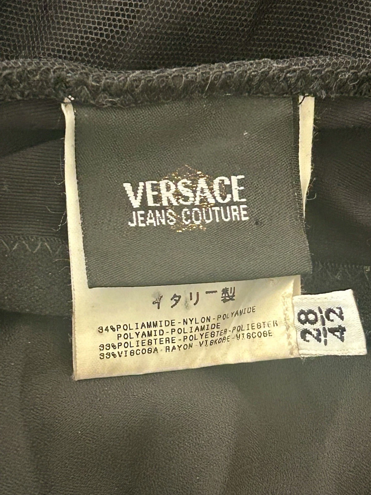 Abito da cocktail da sera vintage Versace Couture nero in rete con scollo a rete 28 42 UK 6