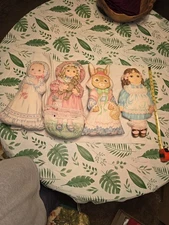 Vintage Printed Fabric Cloth DollS Plush Bed Pillow Decoration 17" LOT OF 4 MINT