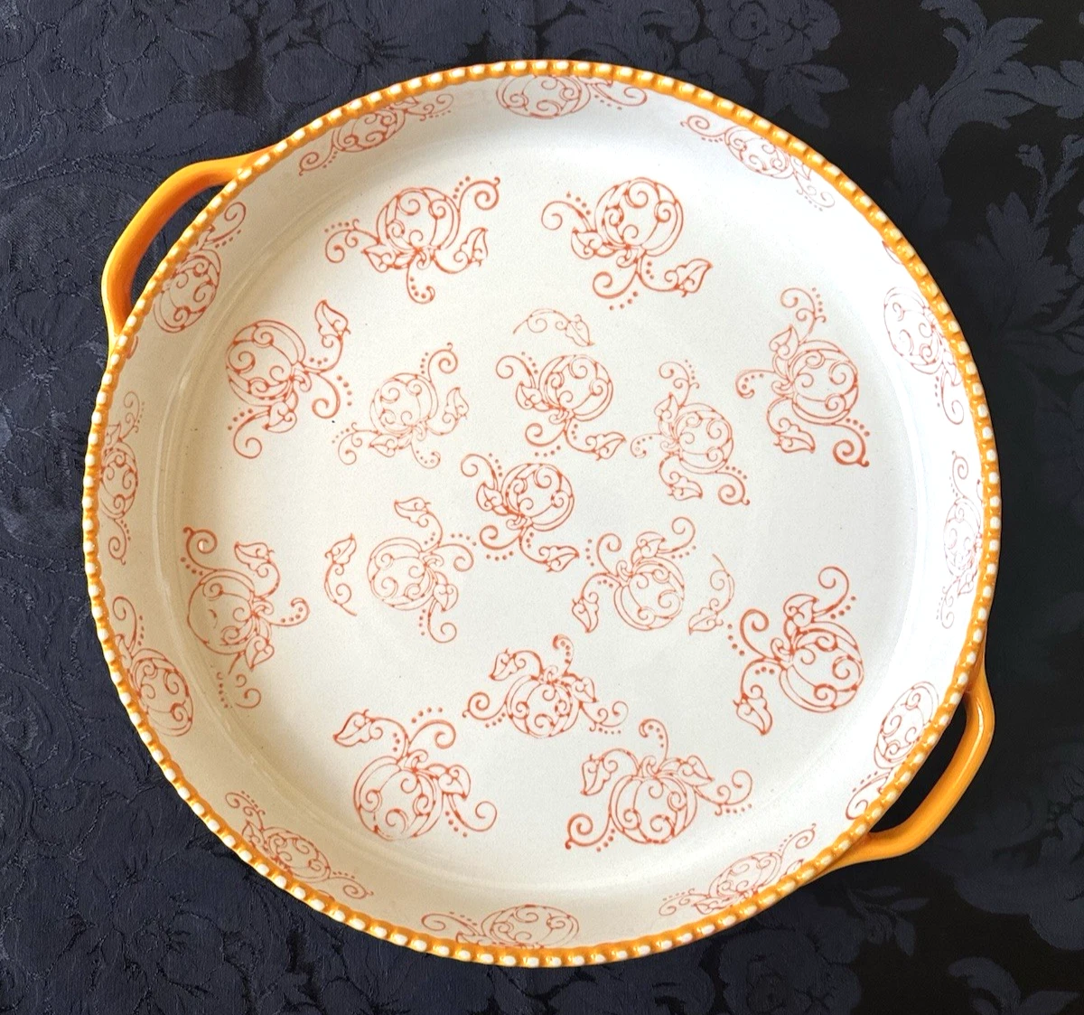 Temp-tations Pumpkin Lace Round Quiche Pie Plate Baker Server