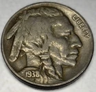1938 -D Buffalo 🦬 Indian Head Nickel 5c VG Very Good 5 Cent US Coin - 0104