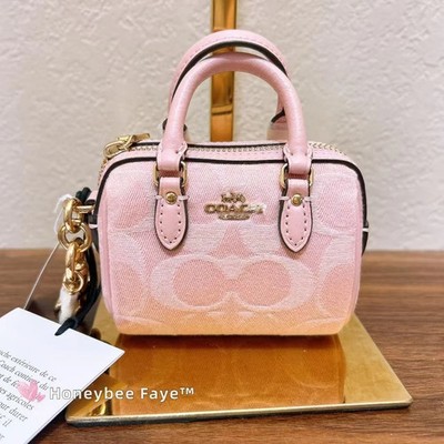 NWT COACH Mini Rowan Bag Charm in cherry/denim/powder pink /floral