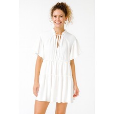Talulah Tiered Boho Swing Babydoll Mini Dress White Small