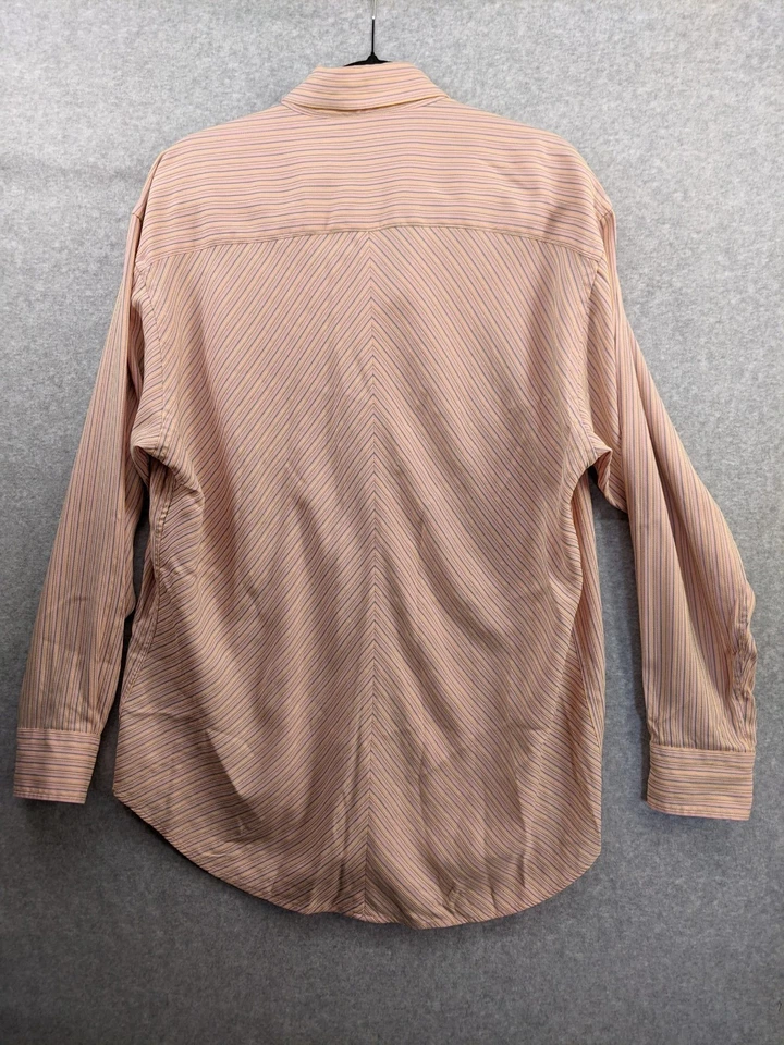 Camisa tejida BUGATCHI UOMO CLASSIC FIT L/S rosa con rayas verdes amarillas para hombre talla L Foto 4 de 4