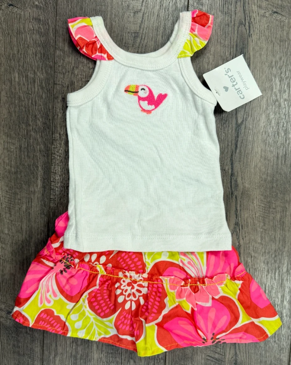 Baby Girl Clothes New Vintage Carter's 3 Month Toucan Floral Skort Outfit