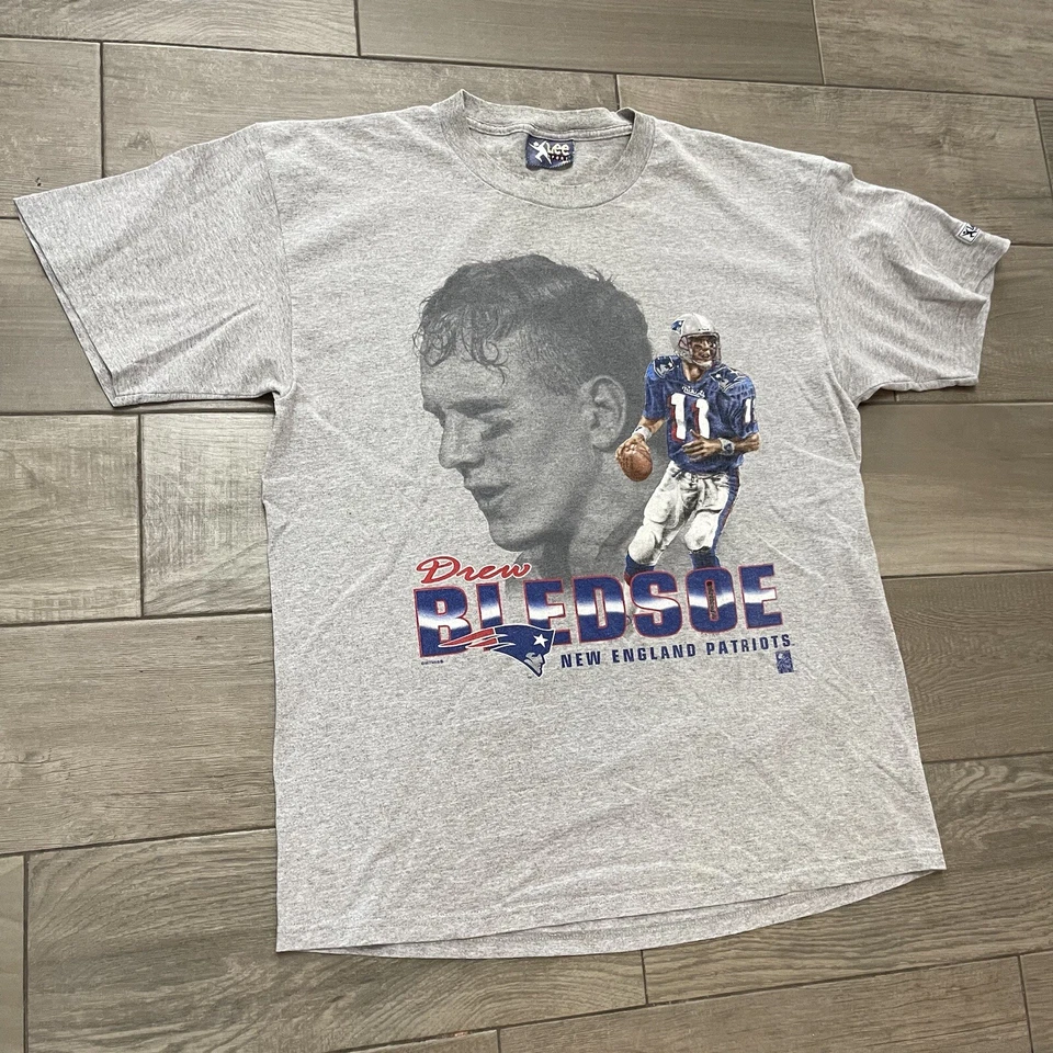 复古 90 年代新英格兰爱国者队 Drew Bledsoe T 恤 XL 肖像球员 T 恤 NFL — 第 2/4 张图片