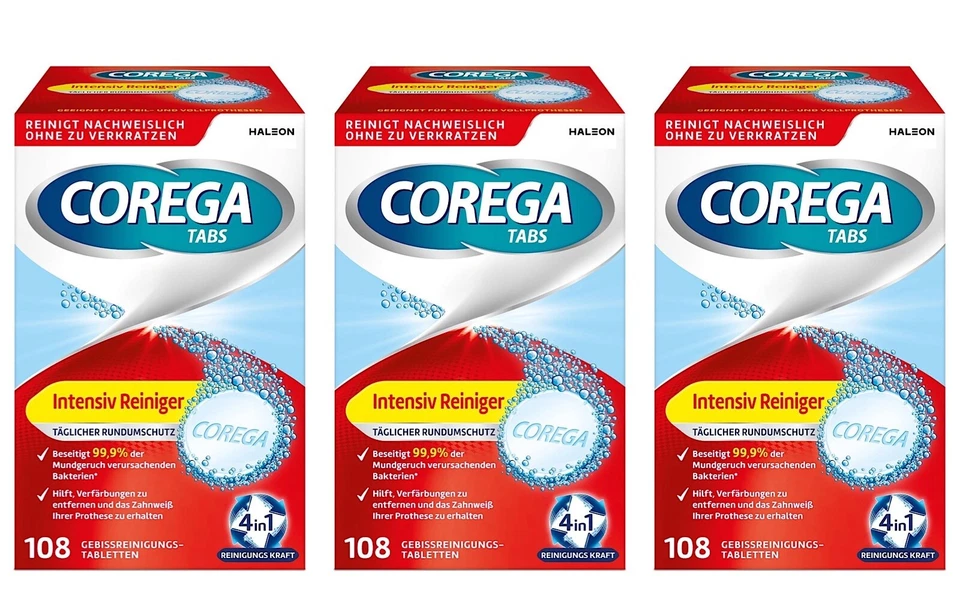 ✅COREGA TABS Intensiv Reiniger Rundumschutz 4 in 1 Reinigungssystem 3x 108 Tabs✅ - Bild 1 von 1