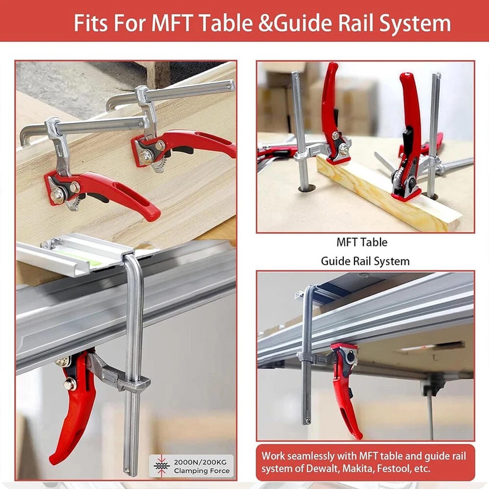 2PCS Steel Upgrade Quick Ratchet Track Saw Guide Rail Clamp MFT Clamp 160-300mm - image 4 of 4