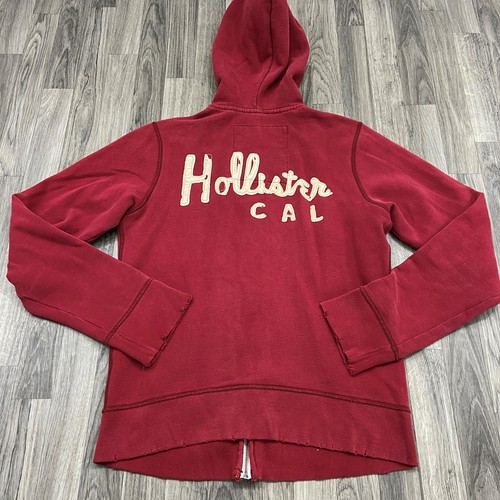 HOLLISTER Graphic Print Full Zip Red Hooded Sweatshirt Hoodie Men's Size Large - Picture 3 of 8
