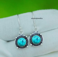 Turquoise gemstone 925 sterling silver handmade Dangle/Drop Earrings 1.25"