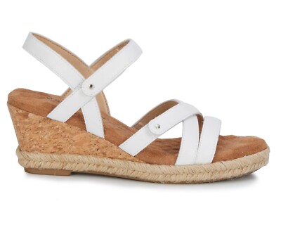 WALKING CRADLES ALBA WHITE LEATHER STRAPPY CORK WEDGE CUSHIOND SANDAL 9.5 WIDE