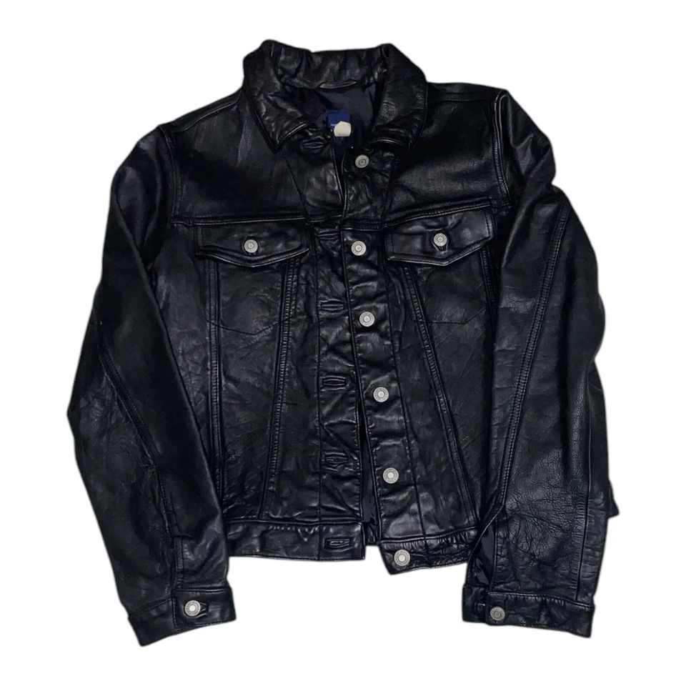 vintage GAP trucker LEATHER jacket size Small 1999 y2k motorcycle SUPER NICE - Image 2 of 4
