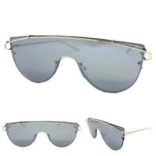 Futuristic Modern Contemporary Shield Style SUN GLASSES Chrome Frame Silver Lens