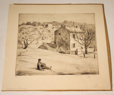 1930 ORIGINAL BEATRICE LEVY AQUATINT ETCHING 'LANDSCAPE IN PROVENCE' PRINT #5