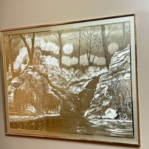 Manifestations Optical Illusionary Art Gold Foil, Forest Scene With Waterfalls - Picture 4 of 8