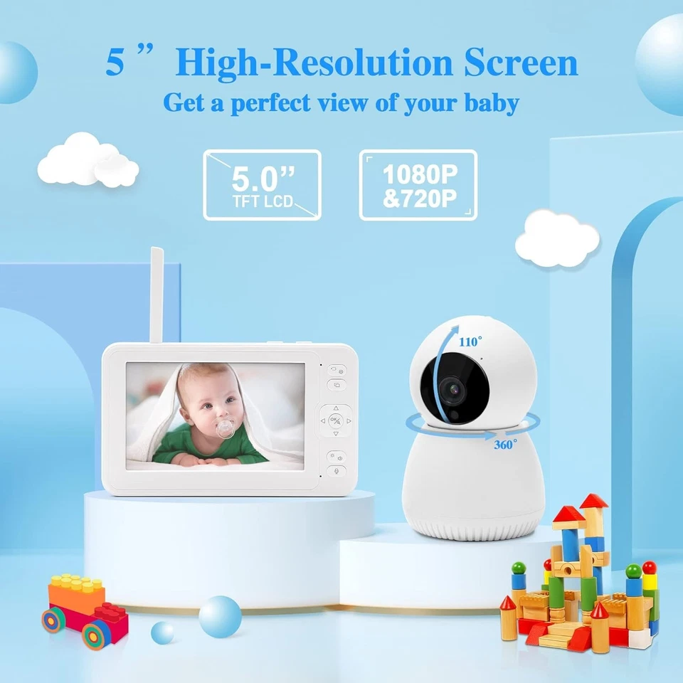 Monitor de Bebé, Video Inalámbrico Monitor de Bebé con Cámara Visión Nocturna Pantalla LCD de 5’’’ Foto 2 de 4
