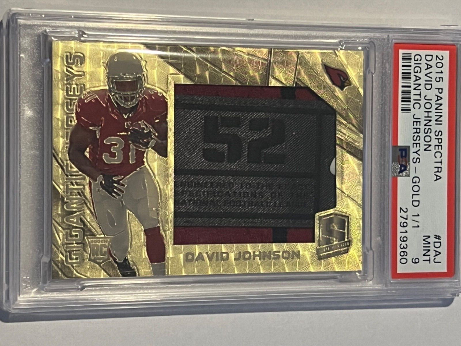 David Johnson Panini Spectra Gigantic Jerseys #DAJ Gold 1/1