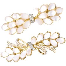 2Pcs Flower Opal Hair Clips Vintage Rhinestone Barrettes Elegant Ponytail Holder
