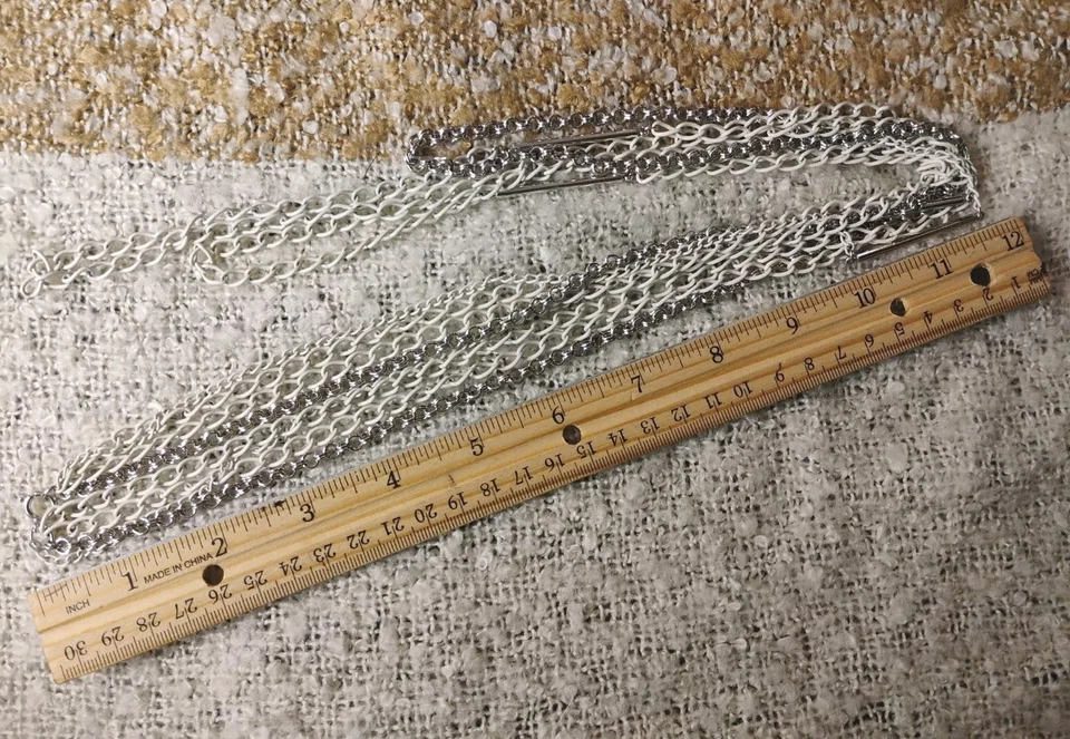 Multi Strand White Enamel and Silver Chain 34" w/Bar Links Accents Necklace! - Image 3 of 4