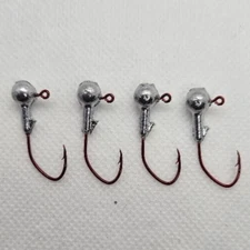 100 pcs 1/16 OZ ROUND JIG HEADS WITH COLLAR #4 RED SICKLE HOOK UNPAINTED USA