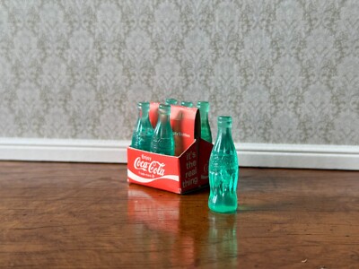6 Pack Bottle Coca Cola Miniature Dollhouse Green Bottles in Branded Case