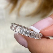 4CT Emerald Cut Lab Grown/CVD Diamond Wedding Full eternity Band Ring 14k Gold
