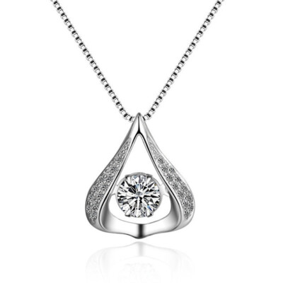 S925 Sterling Silver Heart Teardrop Cubic Zirconia Pendant Necklace 18'' Gift Box