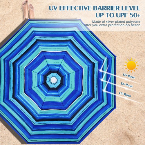 Sombrilla de playa de 6,5 pies al aire libre parasol manivela toldo ajustable para jardín - Imagen 6 de 12