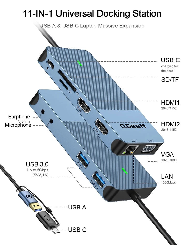 Usb 3.0 Docking Station Triple Display Usb Hub Dual Monitor Usb C Laptop Docking