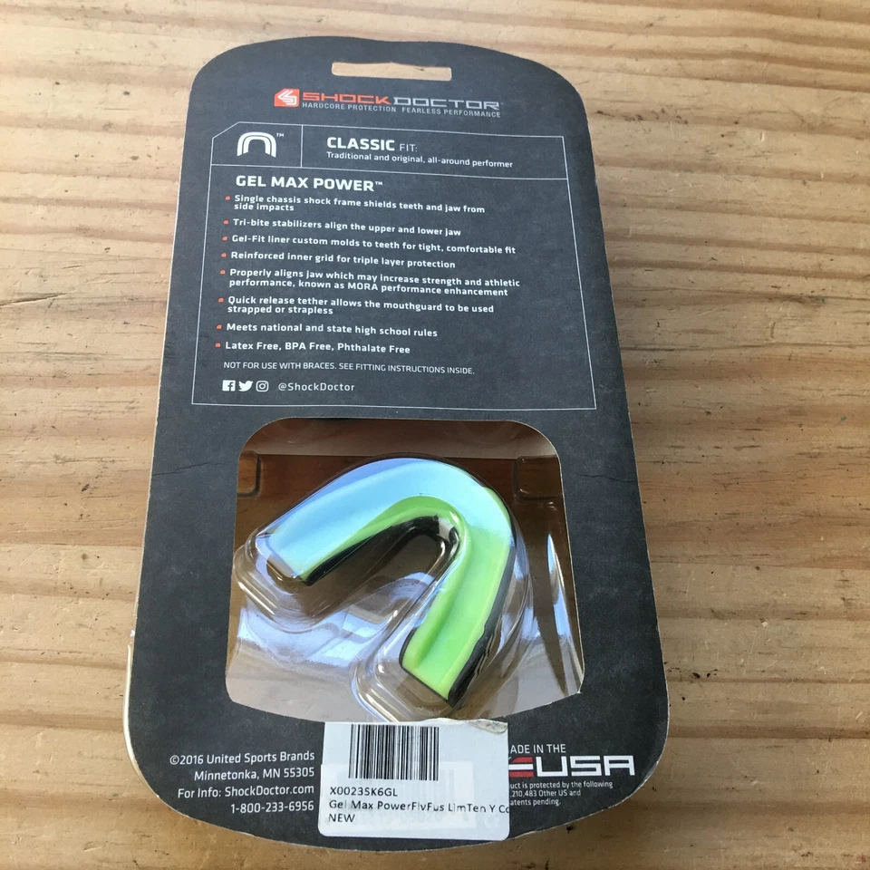 Protector bucal ShockDoctor Gel Max Power limonsidad hervir y morder convertible amarre Foto 3 de 4