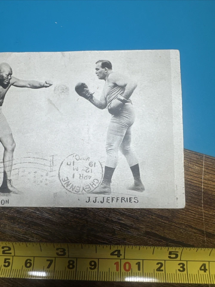 Postal de boxeo original vintage 1910 Jack Johnson v James Jeffries RPPC *RARA* Foto 4 de 4