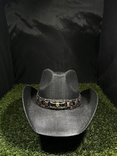 Black Cowboy Cowgirl Longhorn Bullet BullBand Unisex Hat Woven Straw Cowboy Hat