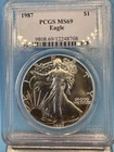 1987  ASE $1 Coin, PCGS Mint State 69. Golden Toning