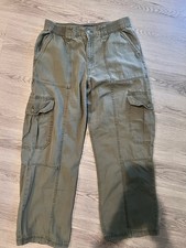 Aeropostale Womens Utility Cargo Pants Olive Green Wide Leg Cotton Canvas Medium