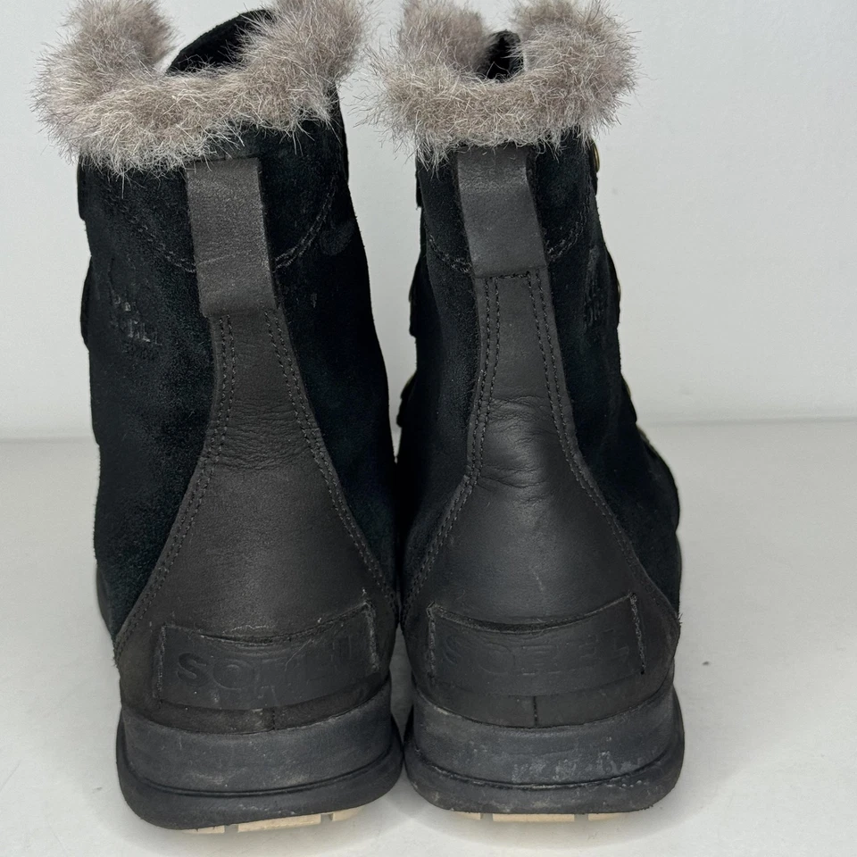 Sorel Boots Womens Size 9 Black Suede Faux Fur Lace Up Winter Snow NL3039-010 - Image 3 of 4