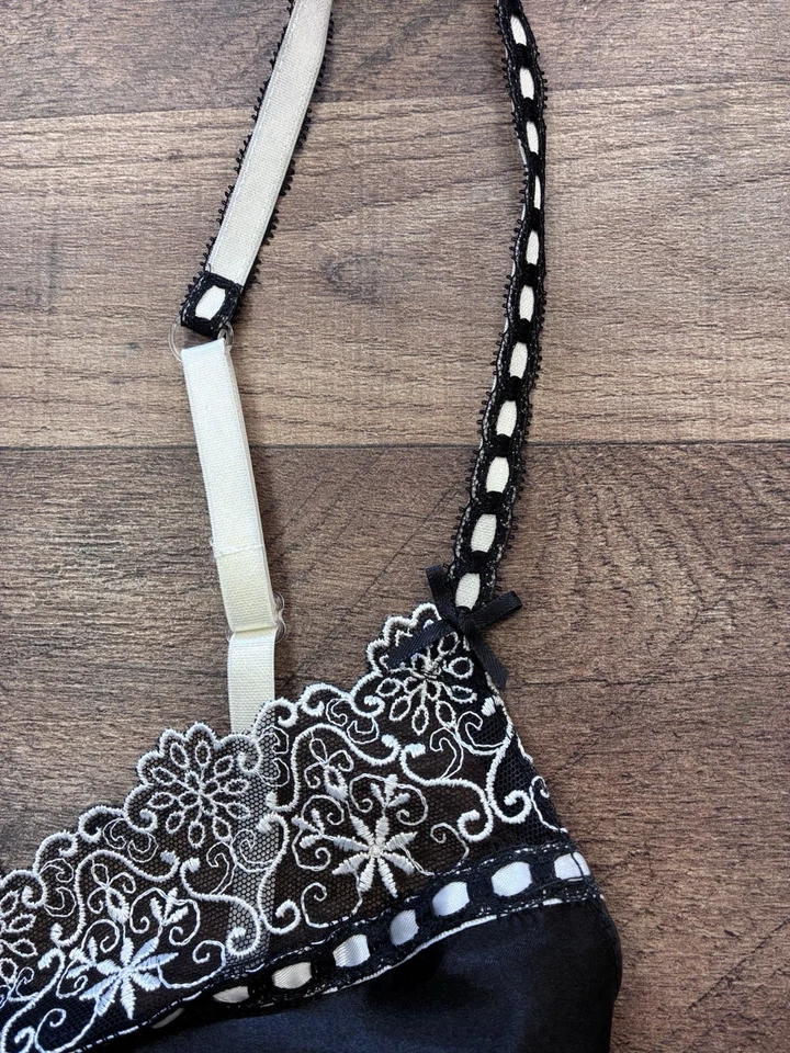 Vestido Lencería Vintage Negro Satinado Sin Mangas Encaje Lazo Coqueta Grunge Y2K Años 90 00 XL Foto 4 de 4