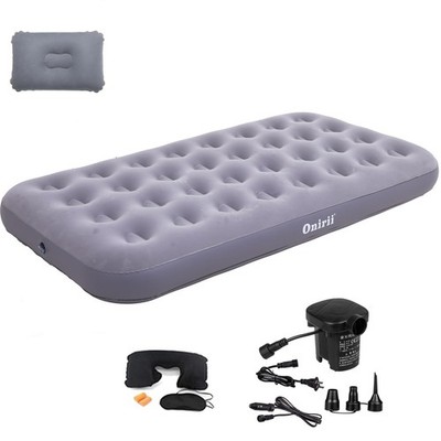 Twin Size Camping Air Mattress with Air Pump Inflatable Bed Grey Travel Pad