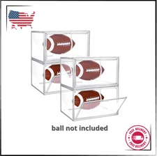 4 Pack Full Size Football Display Case Clear Acrylic Stackable Magnetic Door