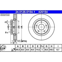 2X Ate 24.0126-0154.1 Bremsscheibe