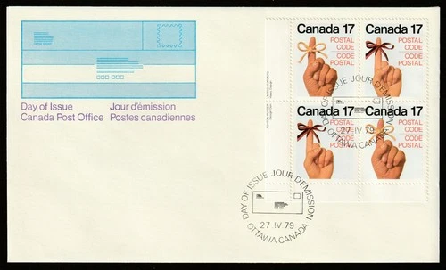 Canada #816a, Postal Code, Hand/Ribbon, LL PB, First Day Cover, FDC 1979