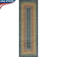 Durable Braid Design Runner Rug Non-Slip Stain Resistant Easy Care Polyester New