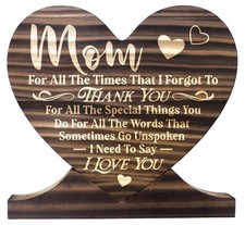 Thank You Mom Wood Signs - Heart Plaque, 6 x 6 x 0.6 inches, I Love