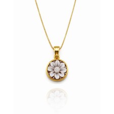 Ciondolo donna cammeo fiore piccolo montatura argento 925 dorato artigianale