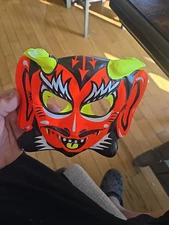 Vintage Red Devil Satan Plastic Halloween Costume Mask USA