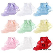 Baby Lace Ruffle Socks Girls Princess Frilly Cotton 0-6 Months Multicolor