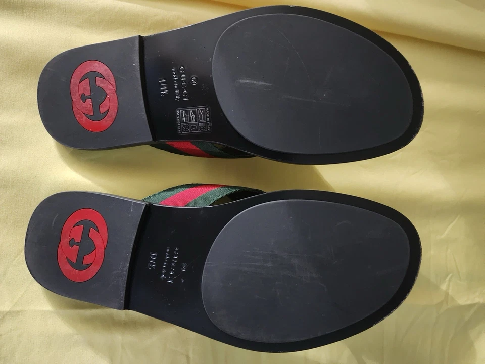 Sandalia Tanga Gucci Hombre Web Cuero, Negra/Roja/Verde, Talla UK 11/US 12 Foto 3 de 4